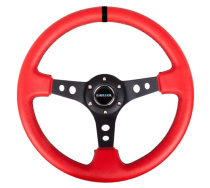 NRG Röd Sportratt Läder med Svart Centrum / Svart Centermarkering 350mm (3'' Djup)